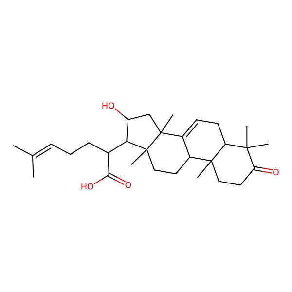 2D Structure of (13alpha,14beta,17S)-16beta-Hydroxy-3-oxo-5alpha-lanosta-7,24-diene-21-oic acid