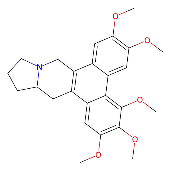2D Structure of (13aR)-2,3,4,6,7-pentamethoxy-9,11,12,13,13a,14-hexahydrophenanthro[9,10-f]indolizine