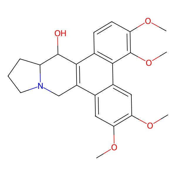 2D Structure of (13aR,14R)-3,4,6,7-tetramethoxy-9,11,12,13,13a,14-hexahydrophenanthro[9,10-f]indolizin-14-ol