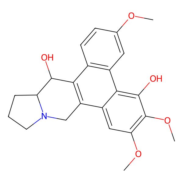2D Structure of (13aR,14R)-3,6,7-trimethoxy-9,11,12,13,13a,14-hexahydrophenanthro[10,9-f]indolizine-5,14-diol