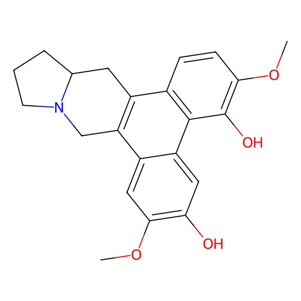 2D Structure of (13aS)-3,7-dimethoxy-9,11,12,13,13a,14-hexahydrophenanthro[10,9-f]indolizine-4,6-diol
