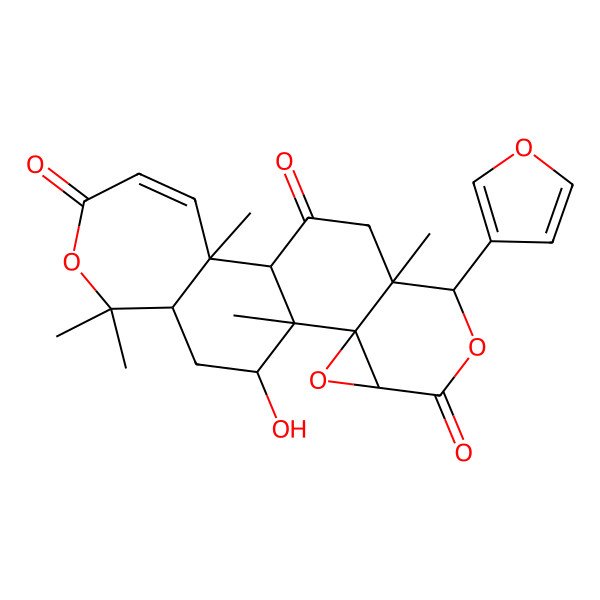 2D Structure of 7-(Furan-3-yl)-20-hydroxy-1,8,12,17,17-pentamethyl-3,6,16-trioxapentacyclo[9.9.0.02,4.02,8.012,18]icos-13-ene-5,10,15-trione