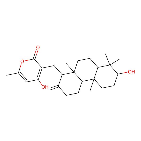 2D Structure of 4-Hydroxy-3-[(7-hydroxy-4b,8,8,10a-tetramethyl-2-methylidene-1,3,4,4a,5,6,7,8a,9,10-decahydrophenanthren-1-yl)methyl]-6-methylpyran-2-one