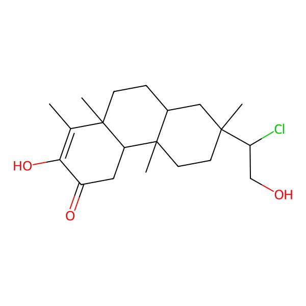2D Structure of 7-(1-Chloro-2-hydroxyethyl)-2-hydroxy-1,4b,7,10a-tetramethyl-4,4a,5,6,8,8a,9,10-octahydrophenanthren-3-one