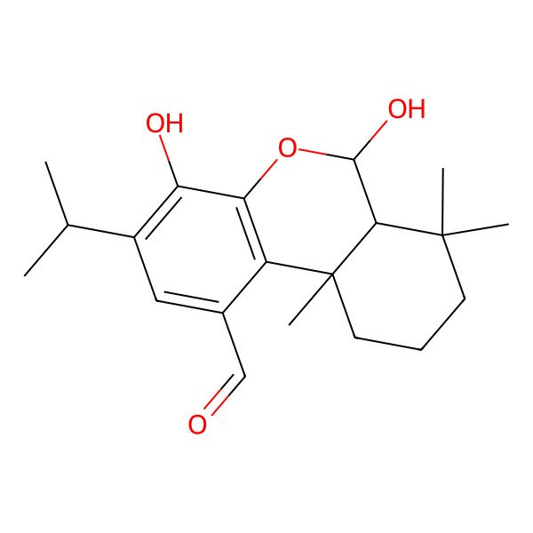 2D Structure of (6S,6aS,10aS)-4,6-dihydroxy-7,7,10a-trimethyl-3-propan-2-yl-6a,8,9,10-tetrahydro-6H-benzo[c]chromene-1-carbaldehyde