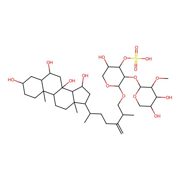 2D Structure of [(2R,3S,4R,5S)-3-[(2S,3R,4S,5R)-4,5-dihydroxy-3-methoxyoxan-2-yl]oxy-5-hydroxy-2-[(2R,6R)-2-methyl-3-methylidene-6-[(3S,5S,6S,8S,9R,10S,13R,14S,15R,17R)-3,6,8,15-tetrahydroxy-10,13-dimethyl-1,2,3,4,5,6,7,9,11,12,14,15,16,17-tetradecahydrocyclopenta[a]phenanthren-17-yl]heptoxy]oxan-4-yl] hydrogen sulfate