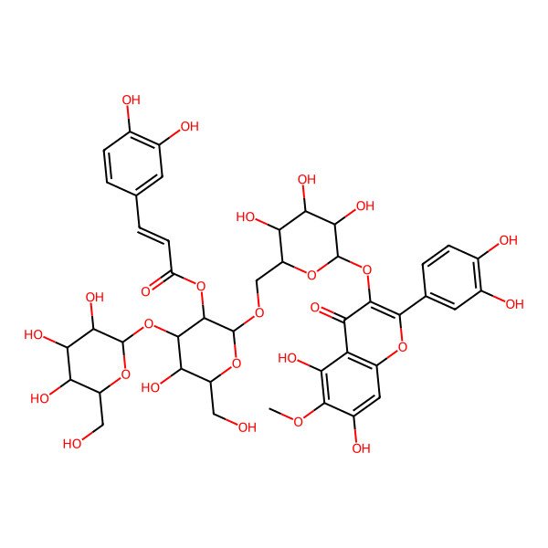 2D Structure of [2-[[6-[2-(3,4-Dihydroxyphenyl)-5,7-dihydroxy-6-methoxy-4-oxochromen-3-yl]oxy-3,4,5-trihydroxyoxan-2-yl]methoxy]-5-hydroxy-6-(hydroxymethyl)-4-[3,4,5-trihydroxy-6-(hydroxymethyl)oxan-2-yl]oxyoxan-3-yl] 3-(3,4-dihydroxyphenyl)prop-2-enoate