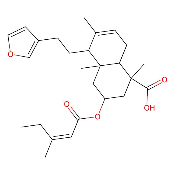 2D Structure of (1R,3R,4aR,5S,8aR)-5-[2-(furan-3-yl)ethyl]-1,4a,6-trimethyl-3-[(E)-3-methylpent-2-enoyl]oxy-2,3,4,5,8,8a-hexahydronaphthalene-1-carboxylic acid