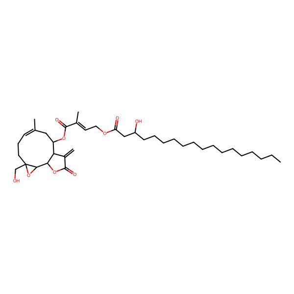 2D Structure of [4-[[4-(Hydroxymethyl)-8-methyl-12-methylidene-13-oxo-3,14-dioxatricyclo[9.3.0.02,4]tetradec-7-en-10-yl]oxy]-3-methyl-4-oxobut-2-enyl] 3-hydroxyoctadecanoate