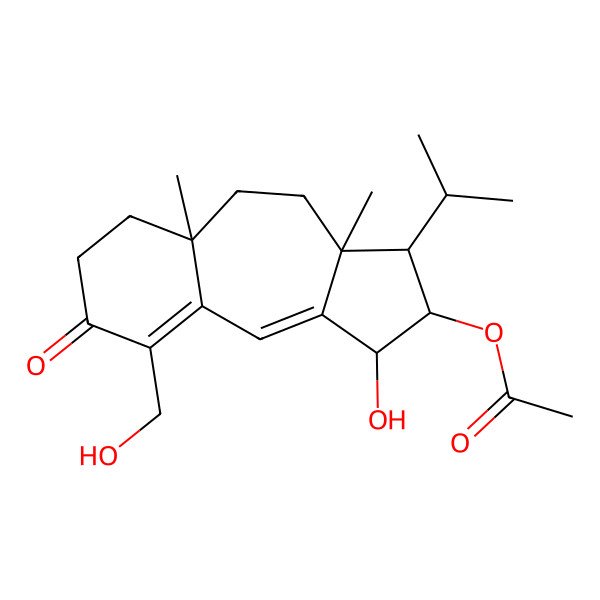 2D Structure of [1-hydroxy-9-(hydroxymethyl)-3a,5a-dimethyl-8-oxo-3-propan-2-yl-2,3,4,5,6,7-hexahydro-1H-benzo[f]azulen-2-yl] acetate