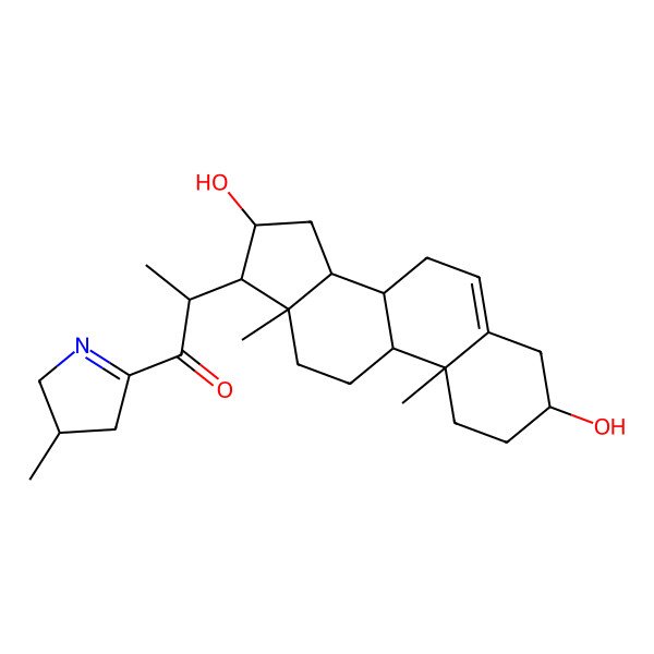 2D Structure of (2R)-2-[(3S,8S,9S,10R,13S,14S,16R,17R)-3,16-dihydroxy-10,13-dimethyl-2,3,4,7,8,9,11,12,14,15,16,17-dodecahydro-1H-cyclopenta[a]phenanthren-17-yl]-1-(3-methyl-3,4-dihydro-2H-pyrrol-5-yl)propan-1-one
