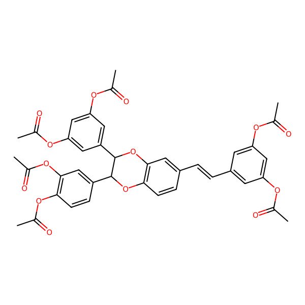 2D Structure of [2-acetyloxy-4-[(2R,3R)-3-(3,5-diacetyloxyphenyl)-6-[(E)-2-(3,5-diacetyloxyphenyl)ethenyl]-2,3-dihydro-1,4-benzodioxin-2-yl]phenyl] acetate