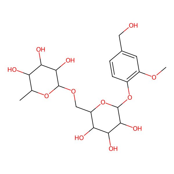 2D Structure of 2-Methyl-6-[[3,4,5-trihydroxy-6-[4-(hydroxymethyl)-2-methoxyphenoxy]oxan-2-yl]methoxy]oxane-3,4,5-triol