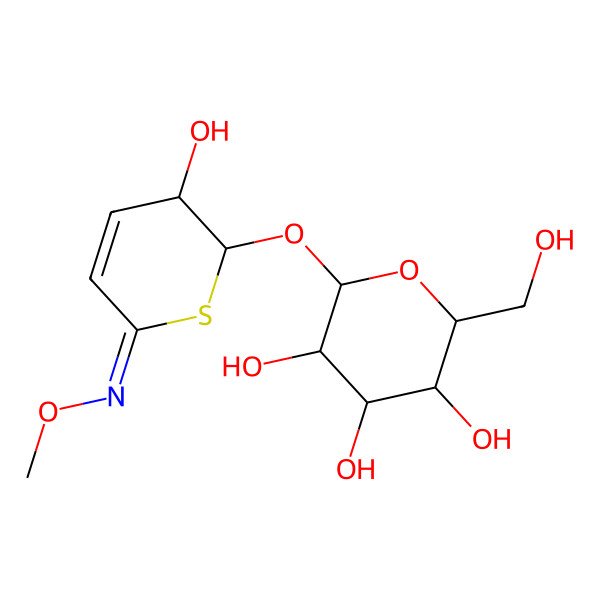 2D Structure of (2S,3R,4S,5S,6R)-2-[[(2R,3R,6Z)-3-hydroxy-6-methoxyimino-2,3-dihydrothiopyran-2-yl]oxy]-6-(hydroxymethyl)oxane-3,4,5-triol