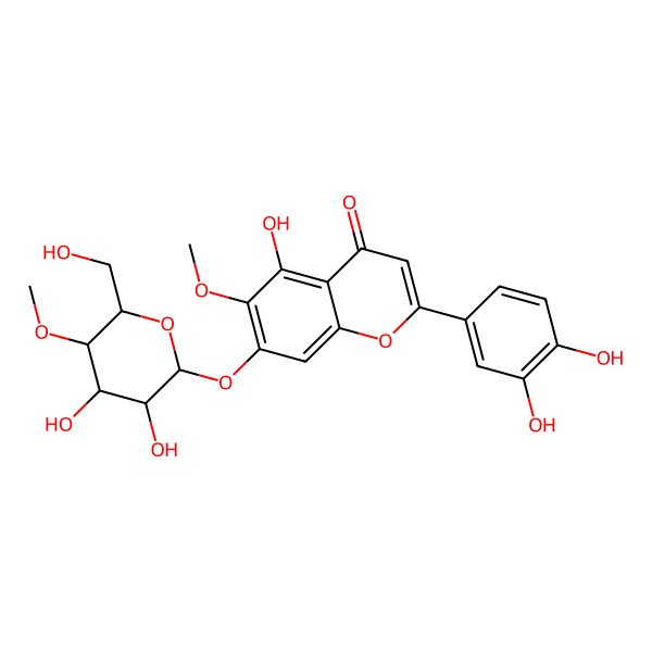 2D Structure of 7-[3,4-Dihydroxy-6-(hydroxymethyl)-5-methoxyoxan-2-yl]oxy-2-(3,4-dihydroxyphenyl)-5-hydroxy-6-methoxychromen-4-one