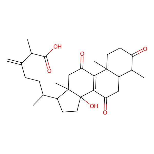 2D Structure of 6-(14-hydroxy-4,10,13-trimethyl-3,7,11-trioxo-2,4,5,6,12,15,16,17-octahydro-1H-cyclopenta[a]phenanthren-17-yl)-2-methyl-3-methylideneheptanoic acid