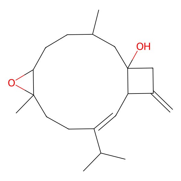 2D Structure of (1R,3S,6R,8R,11Z,13S)-3,8-dimethyl-14-methylidene-11-propan-2-yl-7-oxatricyclo[11.2.0.06,8]pentadec-11-en-1-ol
