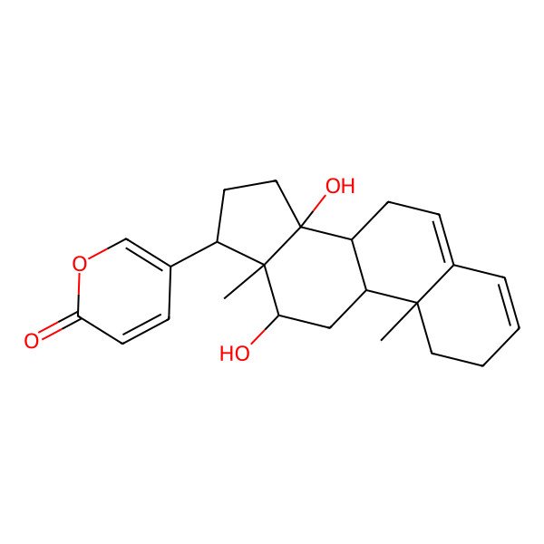 2D Structure of 5-[(8S,9S,10R,12R,13S,14S,17R)-12,14-dihydroxy-10,13-dimethyl-1,2,7,8,9,11,12,15,16,17-decahydrocyclopenta[a]phenanthren-17-yl]pyran-2-one