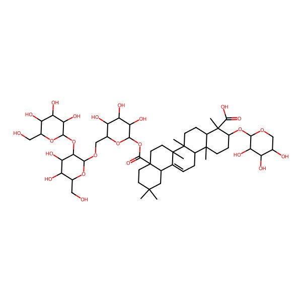 2D Structure of 8a-[6-[[4,5-Dihydroxy-6-(hydroxymethyl)-3-[3,4,5-trihydroxy-6-(hydroxymethyl)oxan-2-yl]oxyoxan-2-yl]oxymethyl]-3,4,5-trihydroxyoxan-2-yl]oxycarbonyl-4,6a,6b,11,11,14b-hexamethyl-3-(3,4,5-trihydroxyoxan-2-yl)oxy-1,2,3,4a,5,6,7,8,9,10,12,12a,14,14a-tetradecahydropicene-4-carboxylic acid