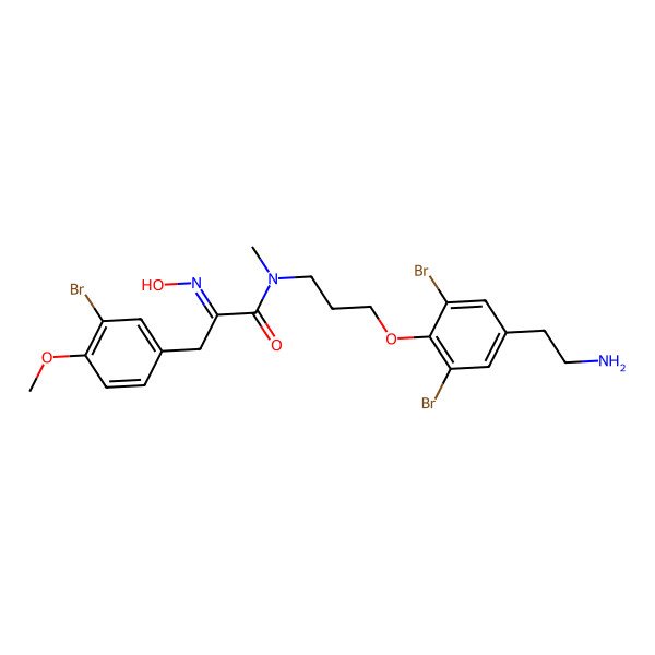 2D Structure of (2E)-N-[3-[4-(2-aminoethyl)-2,6-dibromophenoxy]propyl]-3-(3-bromo-4-methoxyphenyl)-2-hydroxyimino-N-methylpropanamide