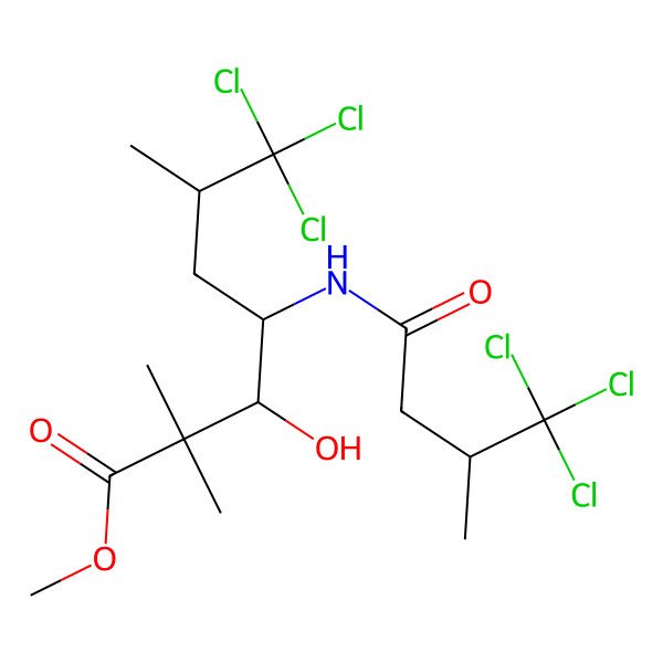 2D Structure of Methyl (3S,4S,6S)-7,7,7-trichloro-3-hydroxy-2,2,6-trimethyl-4-[[(3S)-4,4,4-trichloro-3-methyl-1-oxobutyl]amino]heptanoate