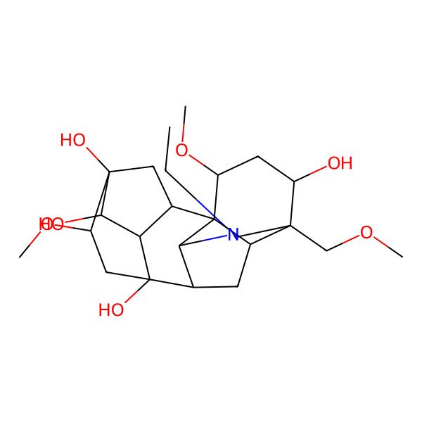 2D Structure of (1S,2R,3R,4R,5R,6S,8S,9S,10R,13R,14R,16S,17S)-11-ethyl-6,16-dimethoxy-13-(methoxymethyl)-11-azahexacyclo[7.7.2.12,5.01,10.03,8.013,17]nonadecane-4,5,8,14-tetrol