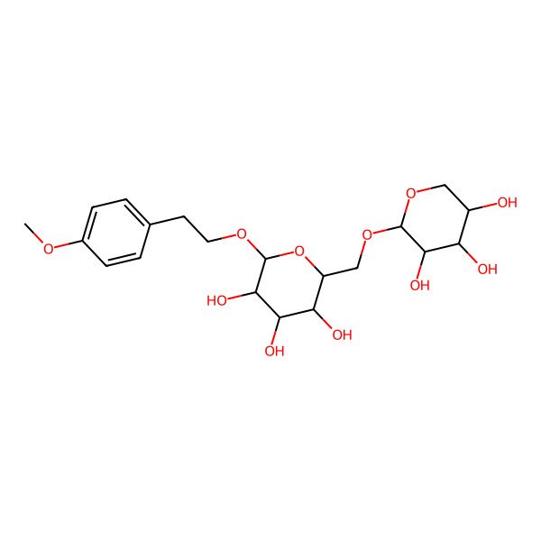 2D Structure of (2R,3R,4S,5S,6R)-2-[2-(4-methoxyphenyl)ethoxy]-6-[[(2S,3R,4S,5R)-3,4,5-trihydroxyoxan-2-yl]oxymethyl]oxane-3,4,5-triol