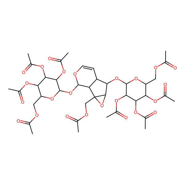 2D Structure of [3,4,5-Triacetyloxy-6-[[2-(acetyloxymethyl)-10-[3,4,5-triacetyloxy-6-(acetyloxymethyl)oxan-2-yl]oxy-3,9-dioxatricyclo[4.4.0.02,4]dec-7-en-5-yl]oxy]oxan-2-yl]methyl acetate