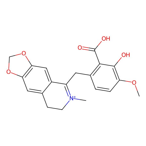 2D Structure of 2-Hydroxy-3-methoxy-6-[(6-methyl-7,8-dihydro-[1,3]dioxolo[4,5-g]isoquinolin-6-ium-5-yl)methyl]benzoic acid