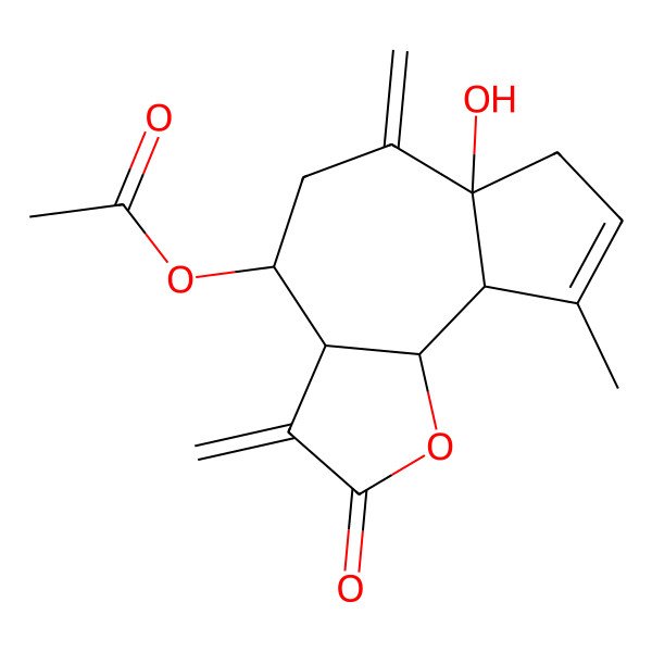 2D Structure of (6a-Hydroxy-9-methyl-3,6-dimethylidene-2-oxo-3a,4,5,7,9a,9b-hexahydroazuleno[4,5-b]furan-4-yl) acetate