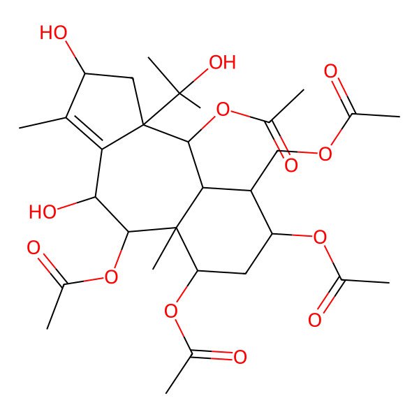 2D Structure of [5,6,8,10-Tetraacetyloxy-2,4-dihydroxy-10a-(2-hydroxypropan-2-yl)-3,5a-dimethyl-1,2,4,5,6,7,8,9,9a,10-decahydrobenzo[f]azulen-9-yl]methyl acetate