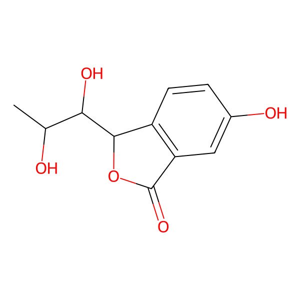 2D Structure of 1(3H)-Isobenzofuranone, 3-(1,2-dihydroxypropyl)-6-hydroxy-