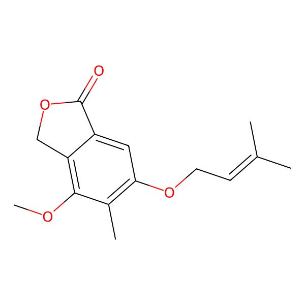 2D Structure of 1(3H)-Isobenzofuranone, 4-methoxy-5-methyl-6-((3-methyl-2-butenyl)oxy)-