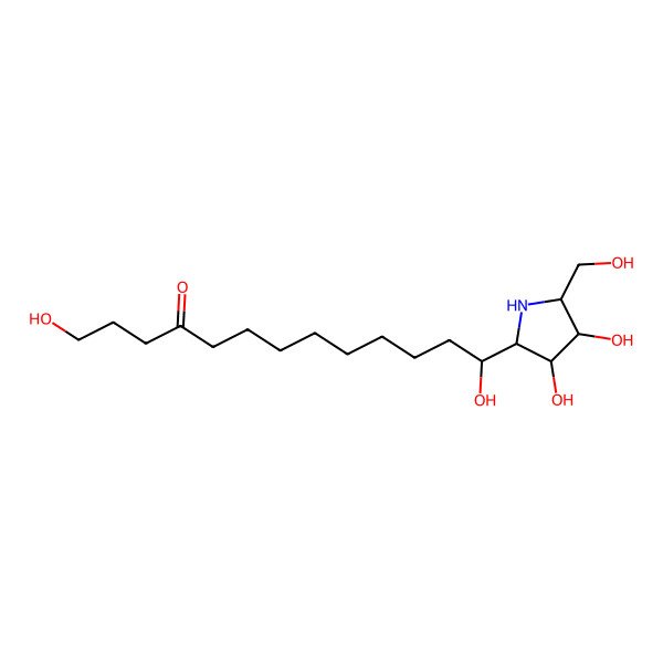 2D Structure of (13S)-13-[(2R,3R,4R,5R)-3,4-dihydroxy-5-(hydroxymethyl)pyrrolidin-2-yl]-1,13-dihydroxytridecan-4-one