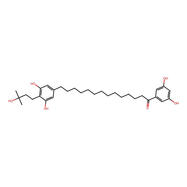2D Structure of 14-[3,5-Dihydroxy-4-(3-hydroxy-3-methylbutyl)phenyl]-1-(3,5-dihydroxyphenyl)tetradecan-1-one