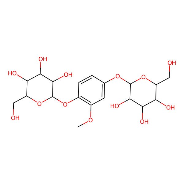 2D Structure of (2R,3S,4S,5R,6S)-2-(hydroxymethyl)-6-[3-methoxy-4-[(2S,3R,4S,5S,6R)-3,4,5-trihydroxy-6-(hydroxymethyl)oxan-2-yl]oxyphenoxy]oxane-3,4,5-triol