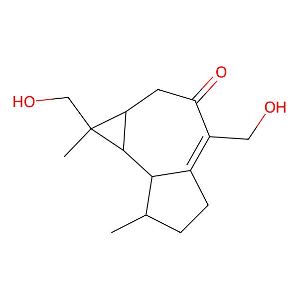 2D Structure of 1,4-bis(hydroxymethyl)-1,7-dimethyl-2,5,6,7,7a,7b-hexahydro-1aH-cyclopropa[e]azulen-3-one