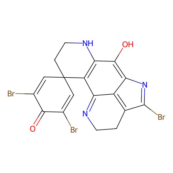 2D Structure of 2',6',11-Tribromo-8-hydroxyspiro[6,10,15-triazatetracyclo[7.6.1.02,7.012,16]hexadeca-1(15),2(7),8,10,12(16)-pentaene-3,4'-cyclohexa-2,5-diene]-1'-one