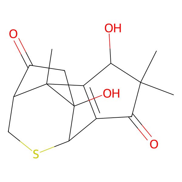2D Structure of 1,4-Dihydroxy-2,5,5-trimethyl-9-thiatetracyclo[6.5.0.02,11.03,7]tridec-3(7)-ene-6,12-dione