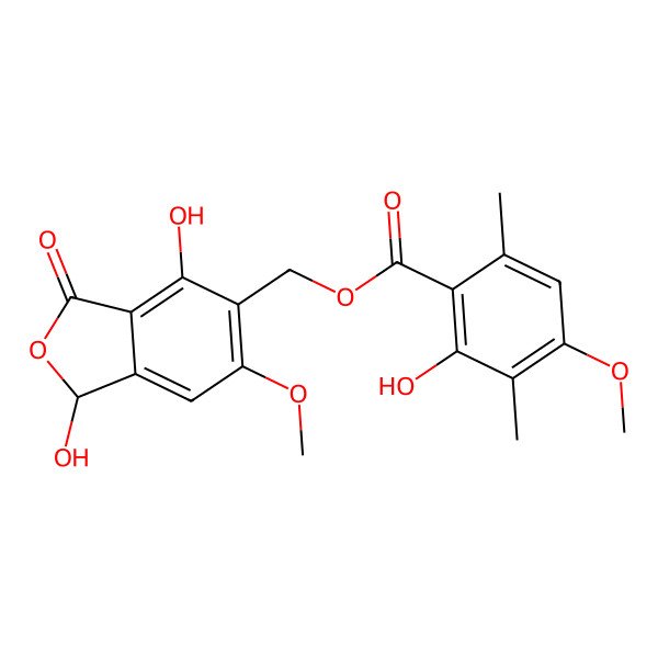 2D Structure of (1,4-dihydroxy-6-methoxy-3-oxo-1H-2-benzofuran-5-yl)methyl 2-hydroxy-4-methoxy-3,6-dimethylbenzoate