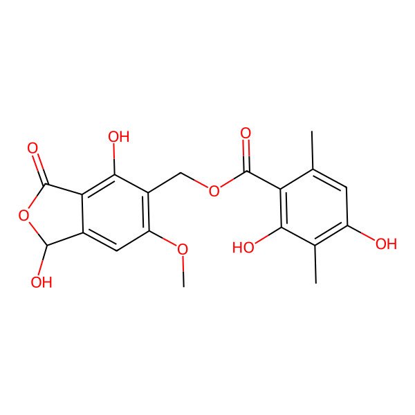 2D Structure of (1,4-dihydroxy-6-methoxy-3-oxo-1H-2-benzofuran-5-yl)methyl 2,4-dihydroxy-3,6-dimethylbenzoate