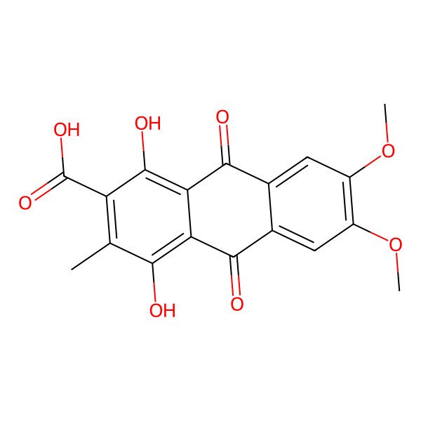 2D Structure of 1,4-Dihydroxy-6,7-dimethoxy-3-methyl-9,10-dioxo-9,10-dihydroanthracene-2-carboxylic acid