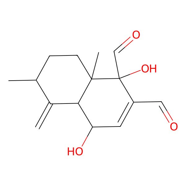 2D Structure of 1,4-dihydroxy-6,8a-dimethyl-5-methylidene-4a,6,7,8-tetrahydro-4H-naphthalene-1,2-dicarbaldehyde