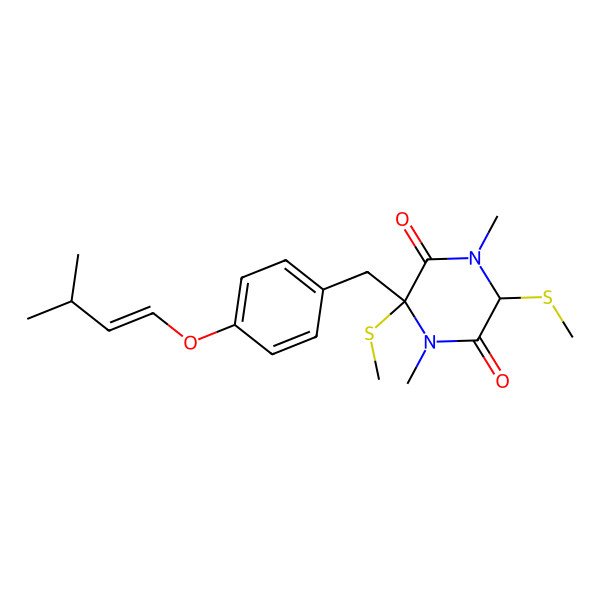 2D Structure of 1,4-Dimethyl-3-[[4-(3-methylbut-1-enoxy)phenyl]methyl]-3,6-bis(methylsulfanyl)piperazine-2,5-dione