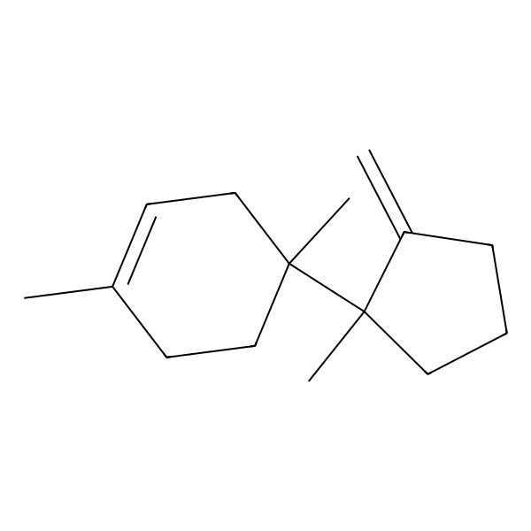 2D Structure of 1,4-Dimethyl-4-(1-methyl-2-methylidenecyclopentyl)cyclohexene 2D Structure of 1,4-Dimethyl-4-(1-methyl-2-methylidenecyclopentyl)cyclohexene