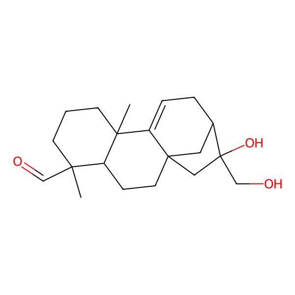 2D Structure of 14-Hydroxy-14-(hydroxymethyl)-5,9-dimethyltetracyclo[11.2.1.01,10.04,9]hexadec-10-ene-5-carbaldehyde