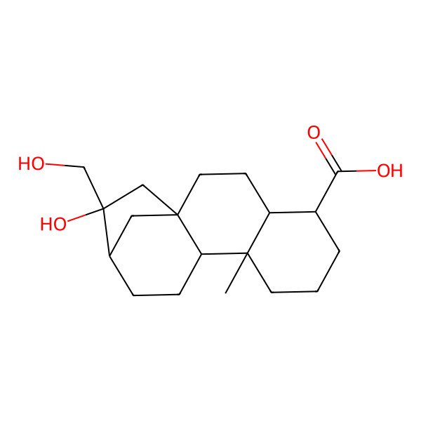 2D Structure of 14-Hydroxy-14-(hydroxymethyl)-9-methyltetracyclo[11.2.1.01,10.04,9]hexadecane-5-carboxylic acid
