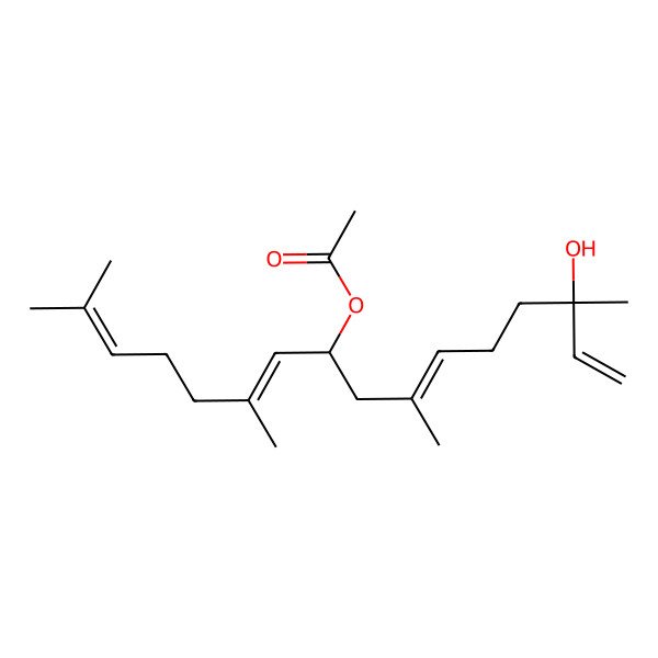 2D Structure of (14-Hydroxy-2,6,10,14-tetramethylhexadeca-2,6,10,15-tetraen-8-yl) acetate 2D Structure of (14-Hydroxy-2,6,10,14-tetramethylhexadeca-2,6,10,15-tetraen-8-yl) acetate