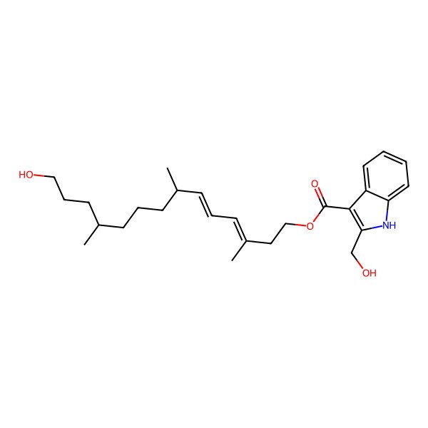 2D Structure of (14-hydroxy-3,7,11-trimethyltetradeca-3,5-dienyl) 2-(hydroxymethyl)-1H-indole-3-carboxylate