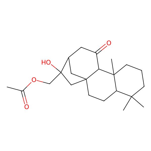 2D Structure of (14-Hydroxy-5,5,9-trimethyl-11-oxo-14-tetracyclo[11.2.1.01,10.04,9]hexadecanyl)methyl acetate